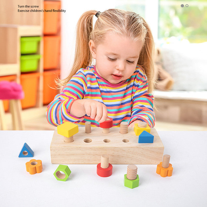 Wooden Boys And Girls Nut Thread Combination Toy