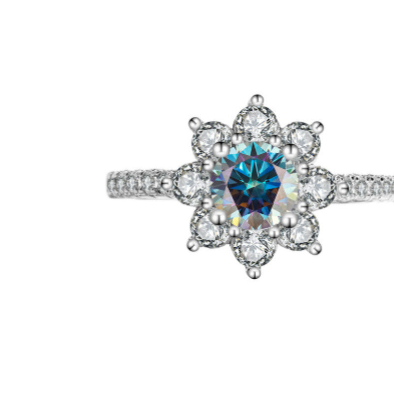 Sterling Silver  Ring Female Flower Diamond