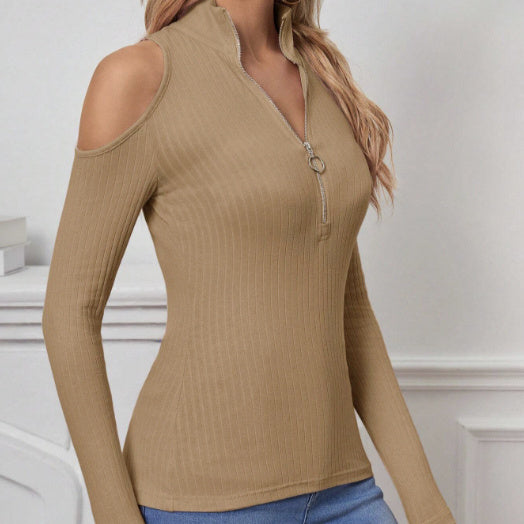 Long Sleeved Off Shoulder Zipper Design
