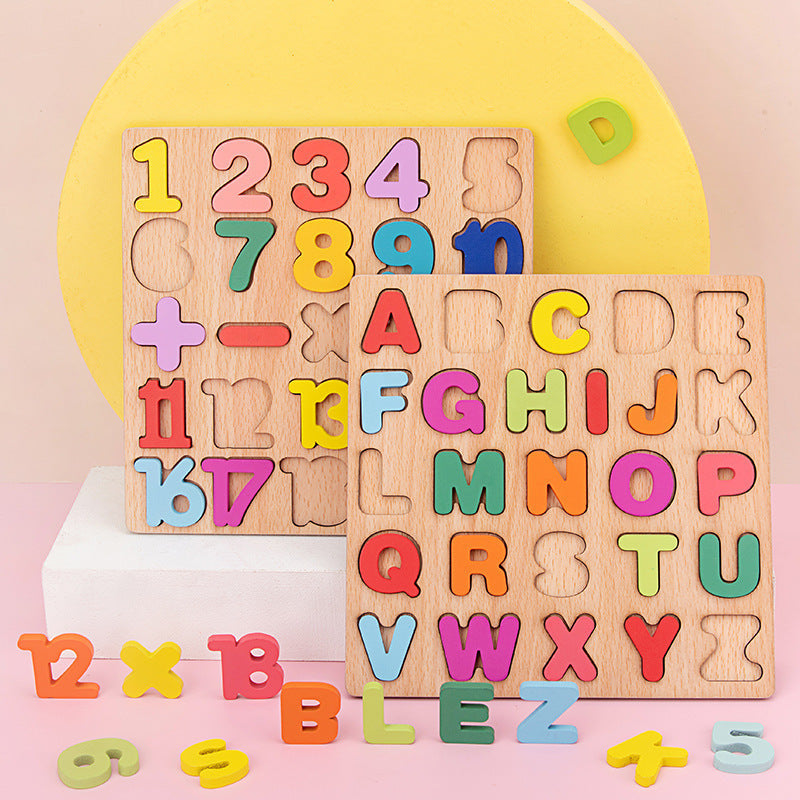 Wooden Numbers Letters Puzzle Board Educational Toys