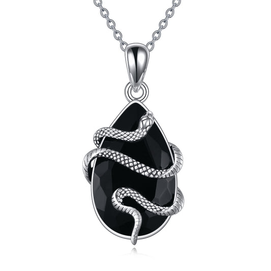 Sterling Silver Black Obsidian Tourmaline Crystal Snake