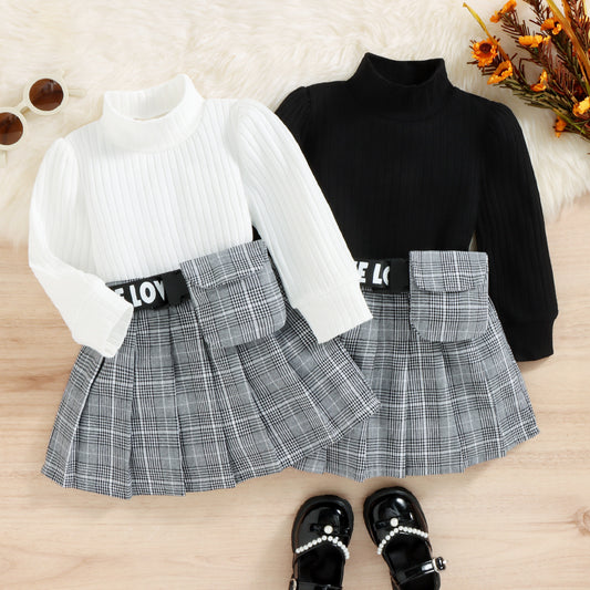 Winter Cotton Stripe Turtleneck Top Plaid Suit