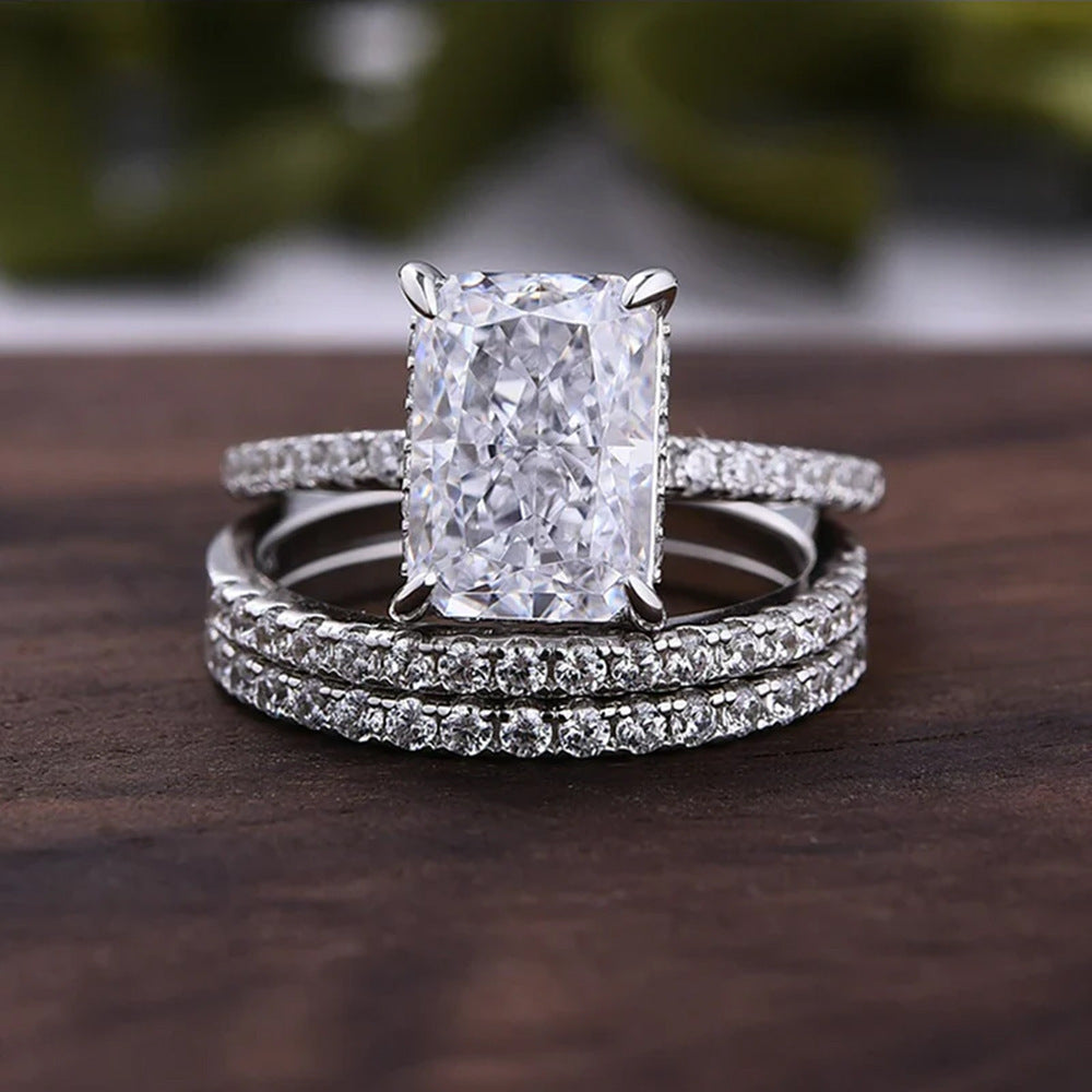 Silver Super Shiny Ice Flower Cut Zircon Ring