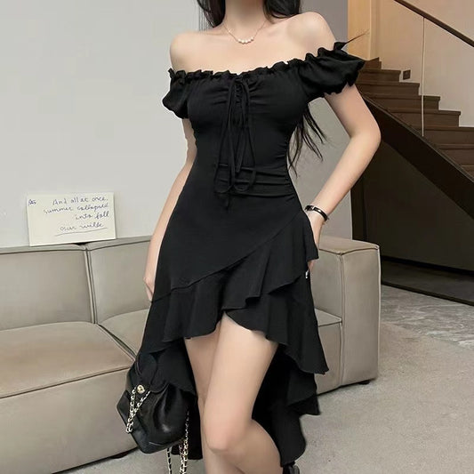 Ruffled Irregular Dress Women's Off-shoulder