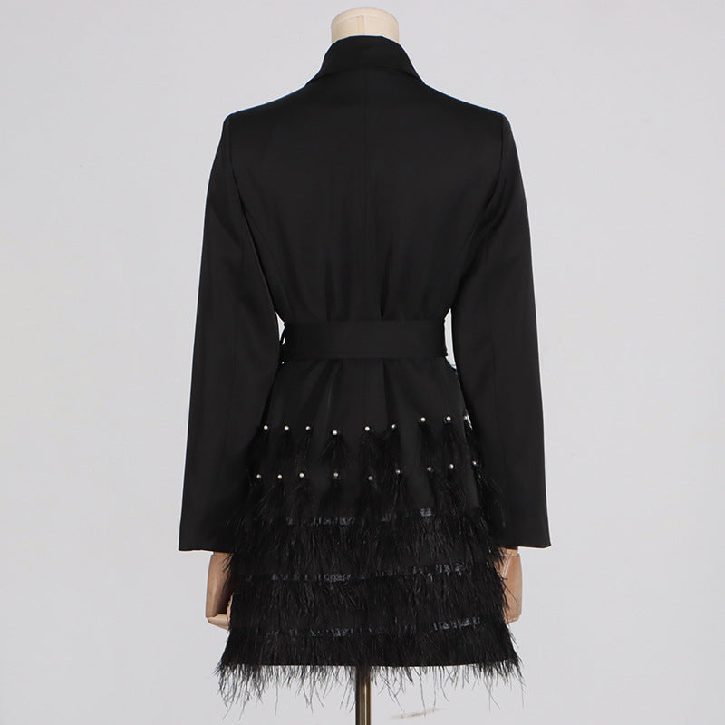 Feather Patchwork Waist-slimming Suit Skirt