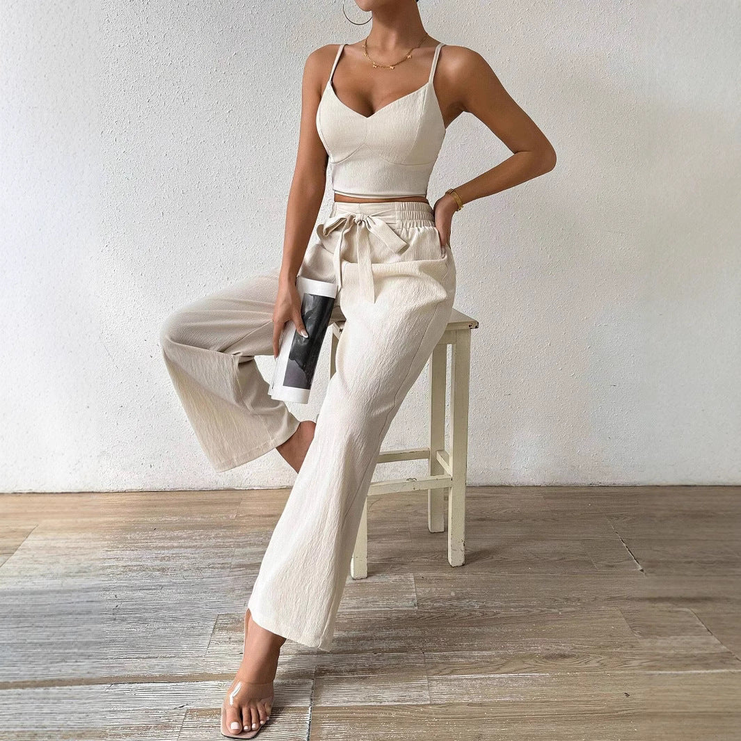 Women's Gathering Bra Cup With Top Stretchy Straight-leg Pants