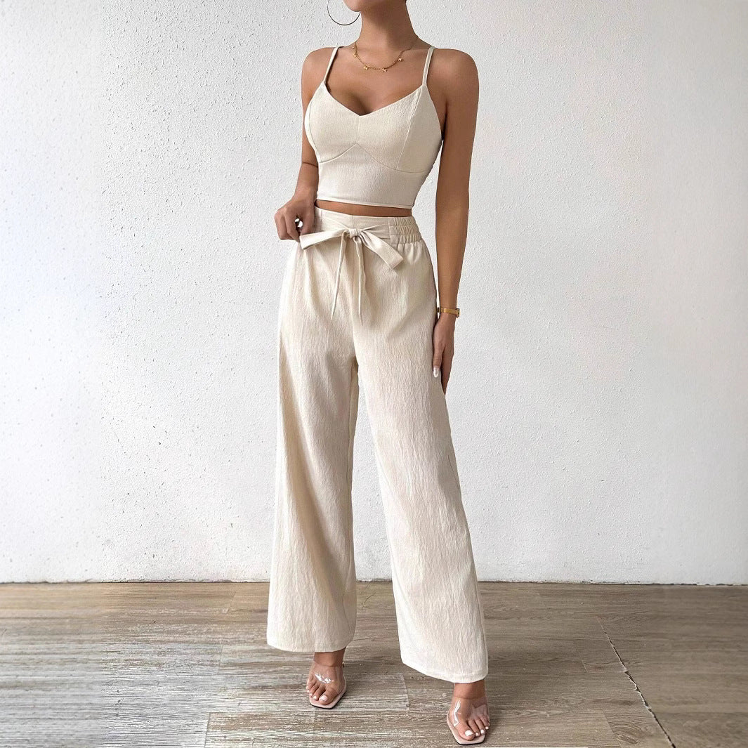Women's Gathering Bra Cup With Top Stretchy Straight-leg Pants