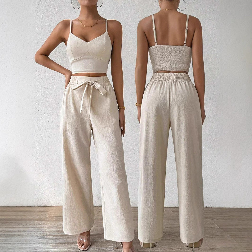 Women's Gathering Bra Cup With Top Stretchy Straight-leg Pants