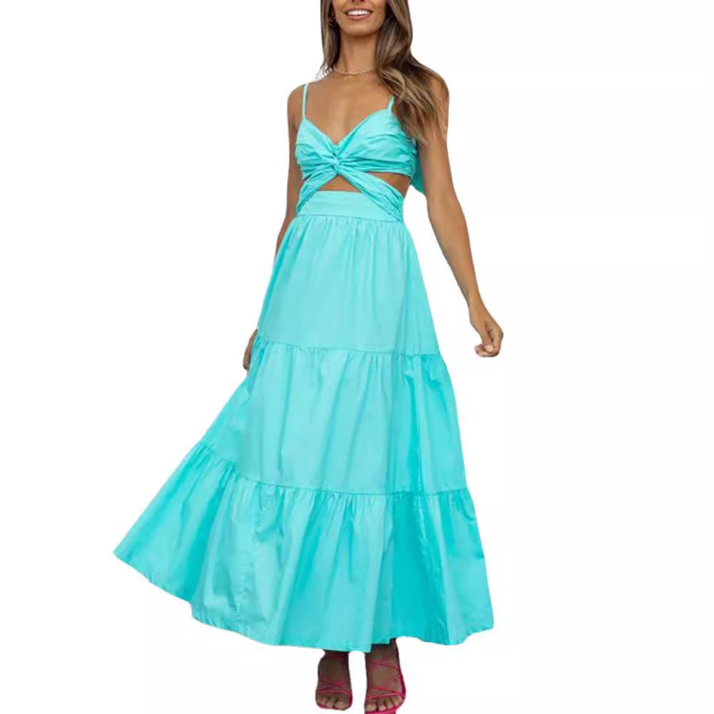 Sexy Sling Dress Ruffled Bow Backless