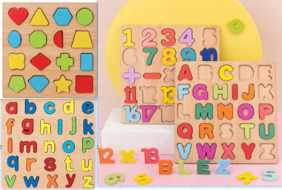 Wooden Numbers Letters Puzzle Board Educational Toys