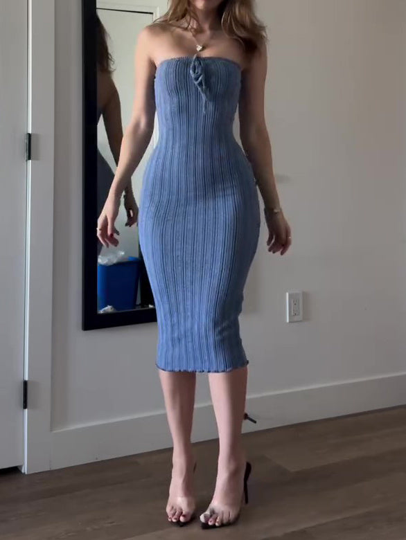 Haze Blue Tube Top Bodycon Dress