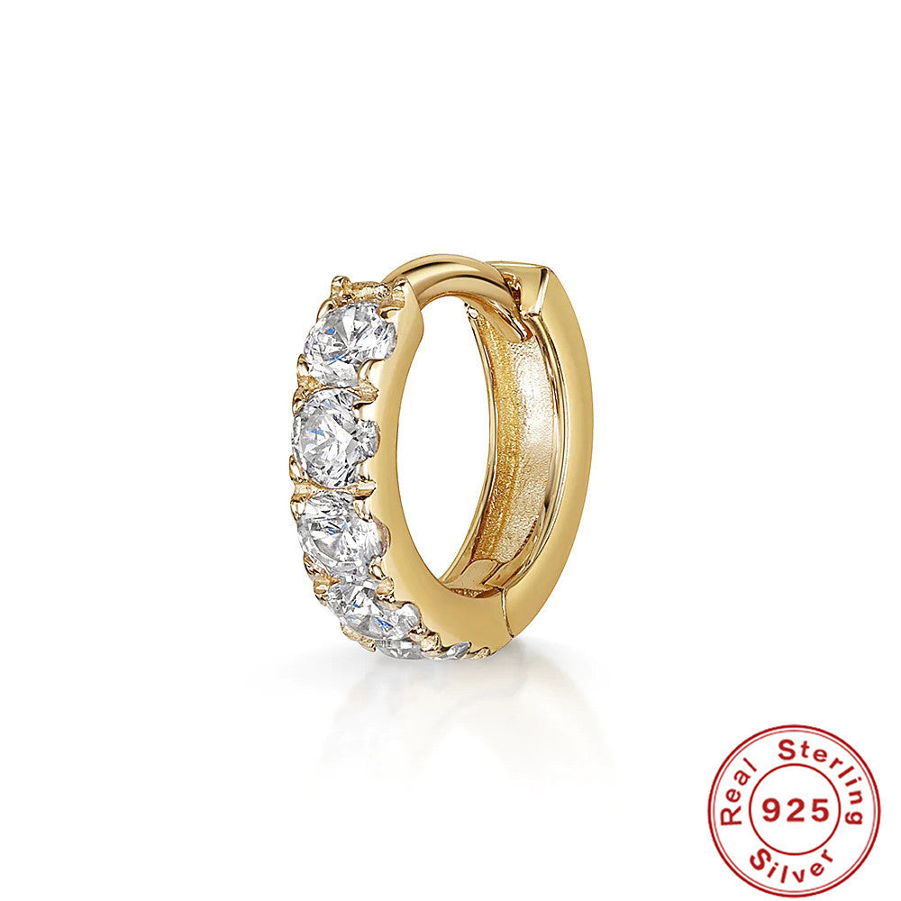 Sterling Silver Piercing Zircon With Diamond Earrings