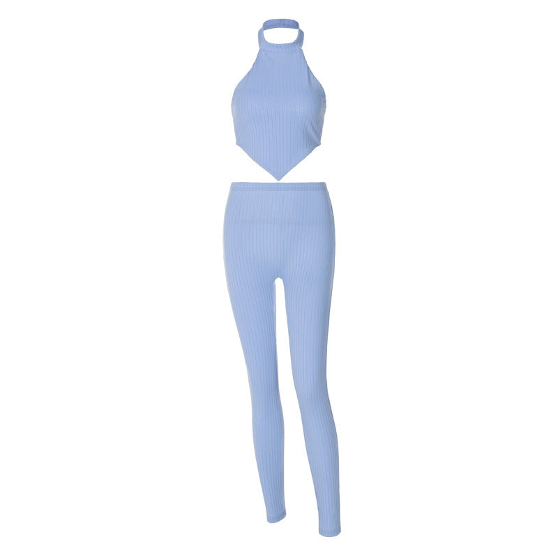Backless Tube Top Top Slim Solid Color Trousers
