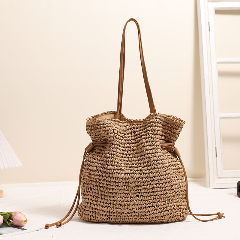 Straw Bag Drawstring Hand-carrying Shoulder Bag