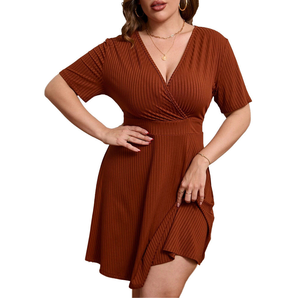 Plus Size Women's Clothes New Deep V Waist Dress