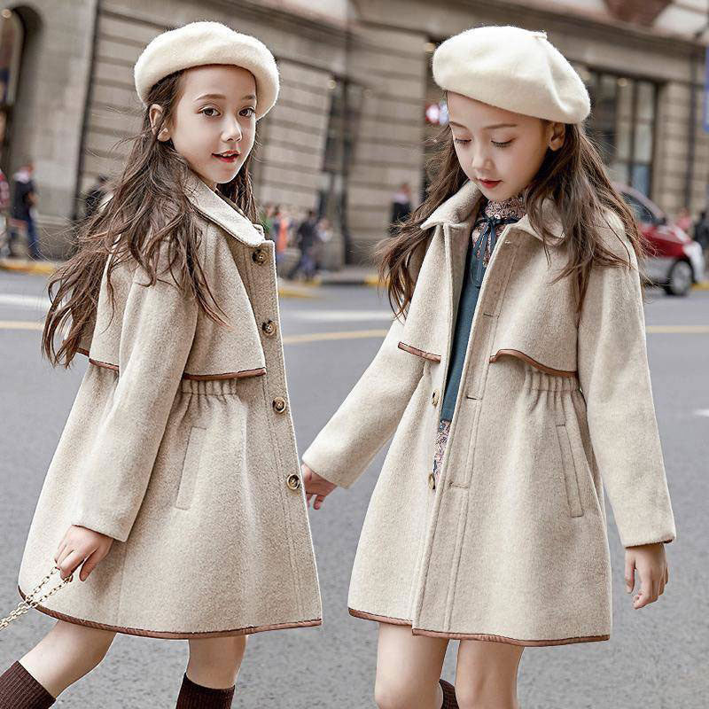 Color Woolen Coat, British Fashion Mid-length Coat, Waist Thickened