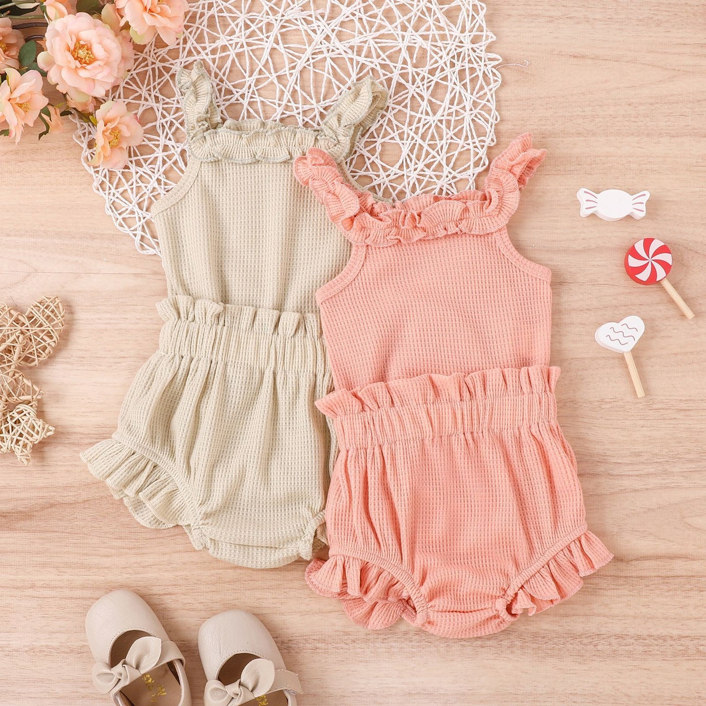 Suit Waffle Sling Romper Shorts