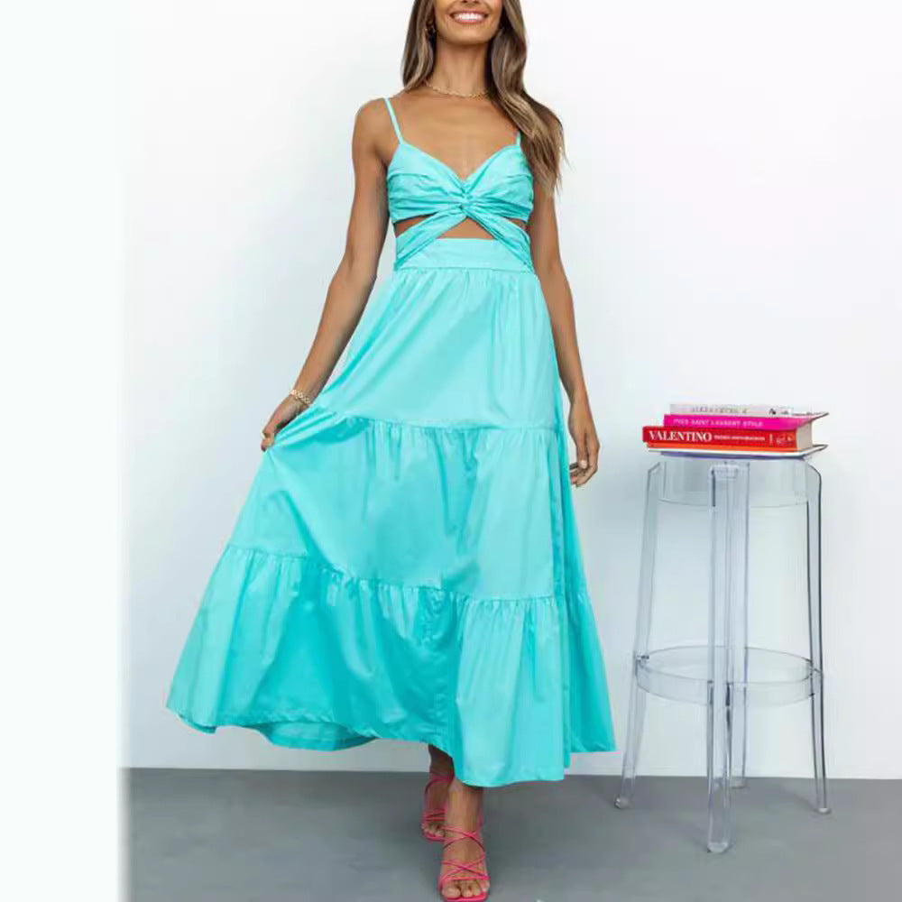 Sexy Sling Dress Ruffled Bow Backless