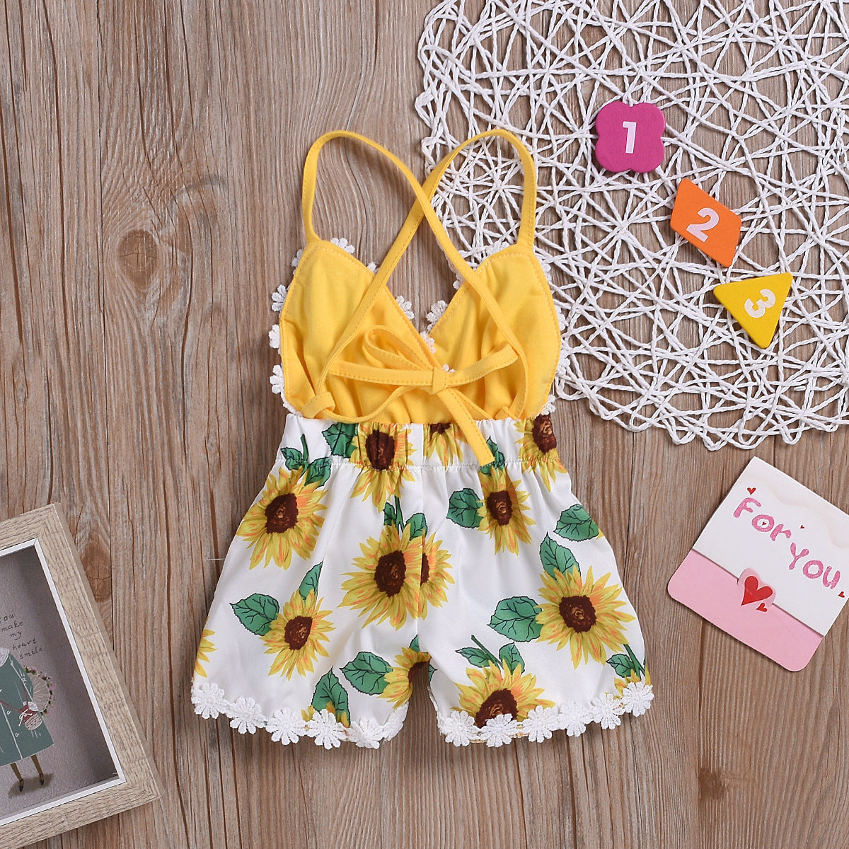 Children Sunflower Sling Lace Jumpsuit
