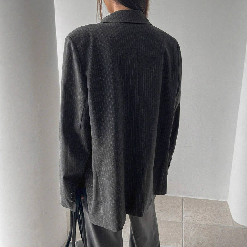 Long Thin Striped Casual Coat