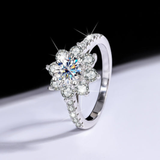 Sterling Silver  Ring Female Flower Diamond