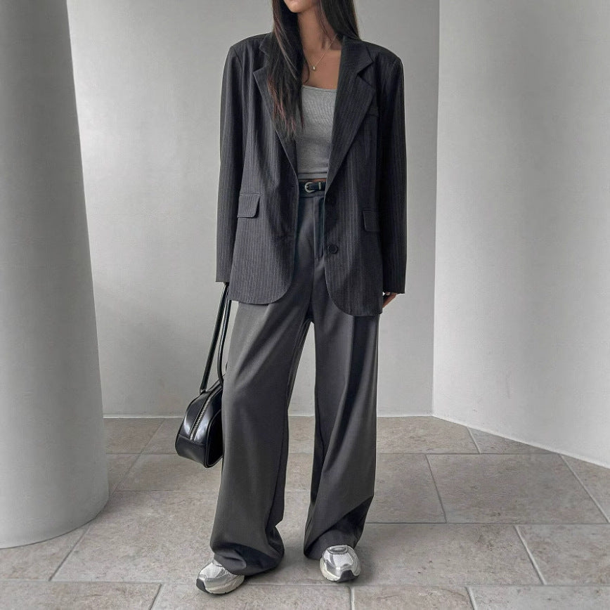 Long Thin Striped Casual Coat