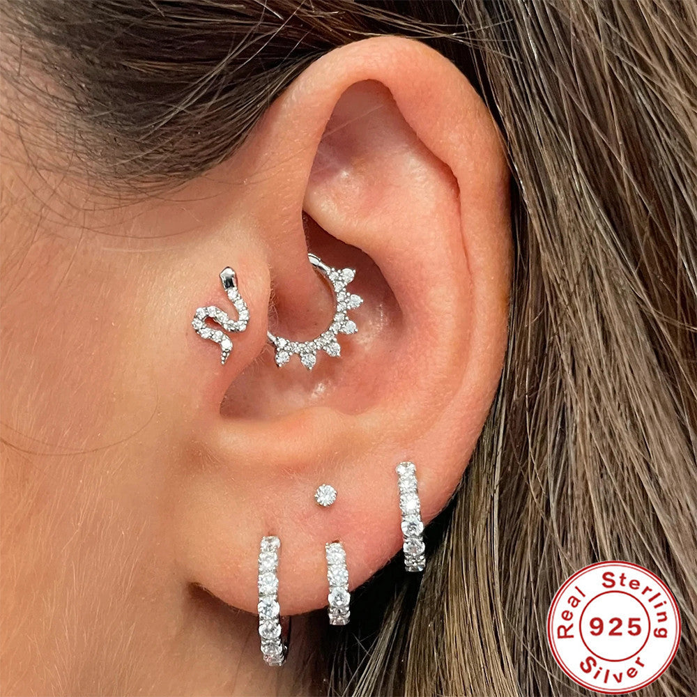 Sterling Silver Piercing Zircon With Diamond Earrings