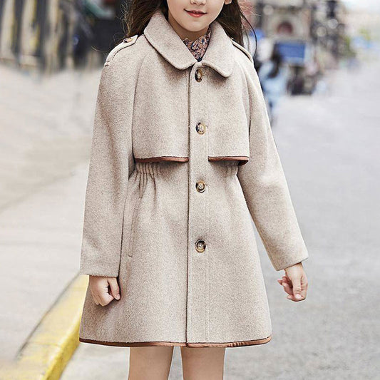 Color Woolen Coat, British Fashion Mid-length Coat, Waist Thickened