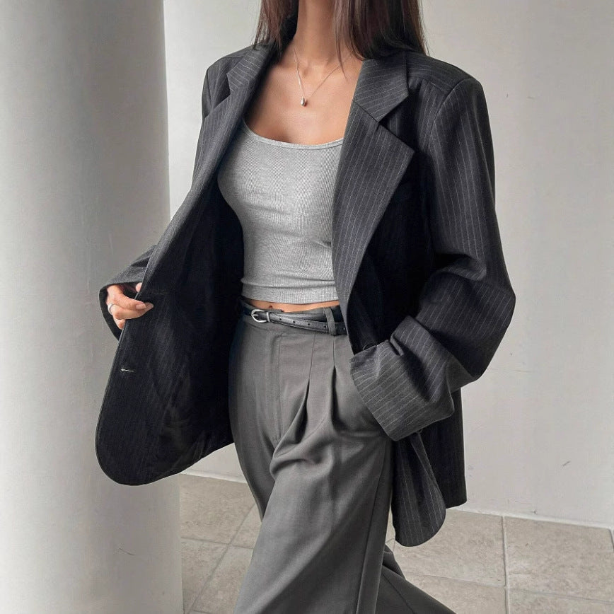 Long Thin Striped Casual Coat