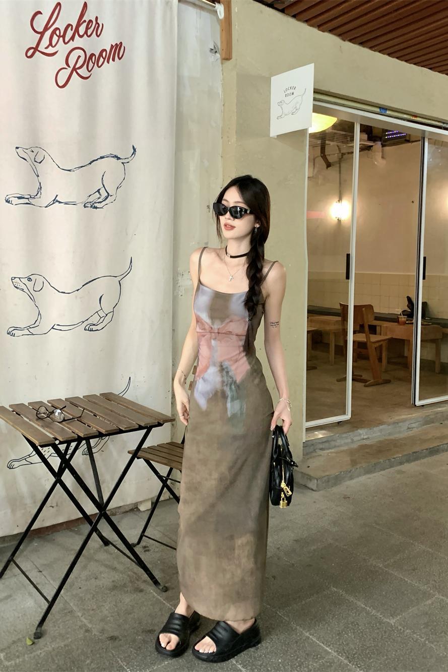 Sexy Cinched Mesh Printed Sheath Dress
