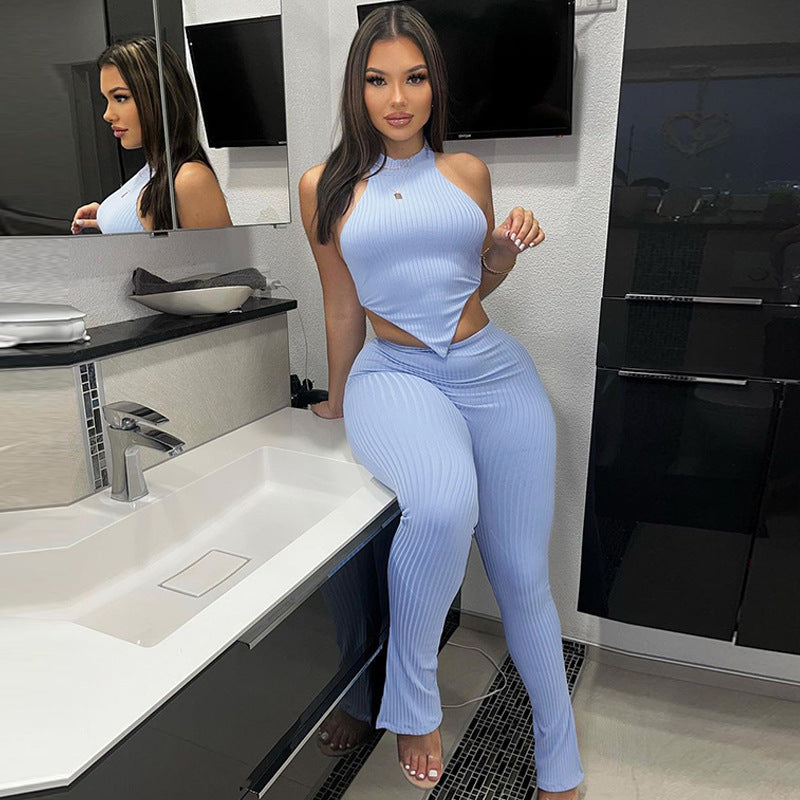 Backless Tube Top Top Slim Solid Color Trousers