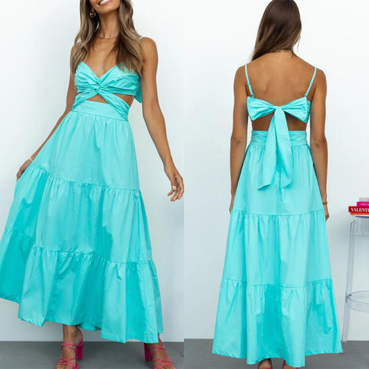 Sexy Sling Dress Ruffled Bow Backless