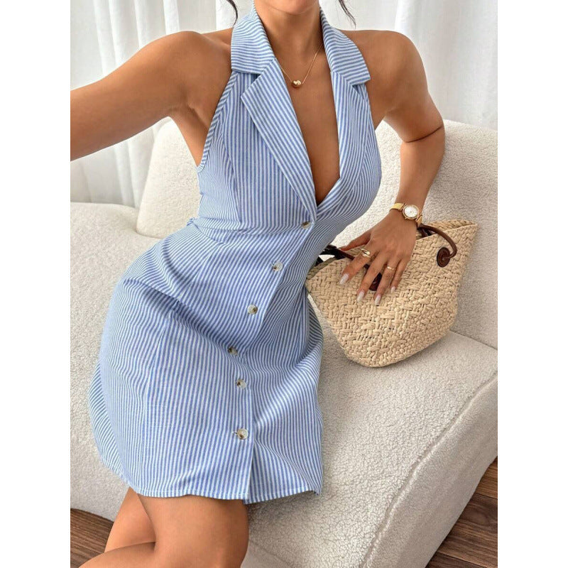 Backless Lace Up  Button Sling Dress
