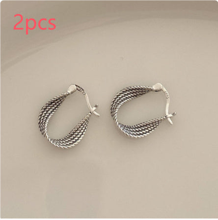 Silver Retro Twisted Eardrop Earring