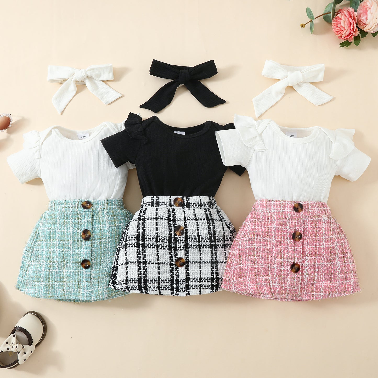 Babies' Short-sleeved Blouse Skirt