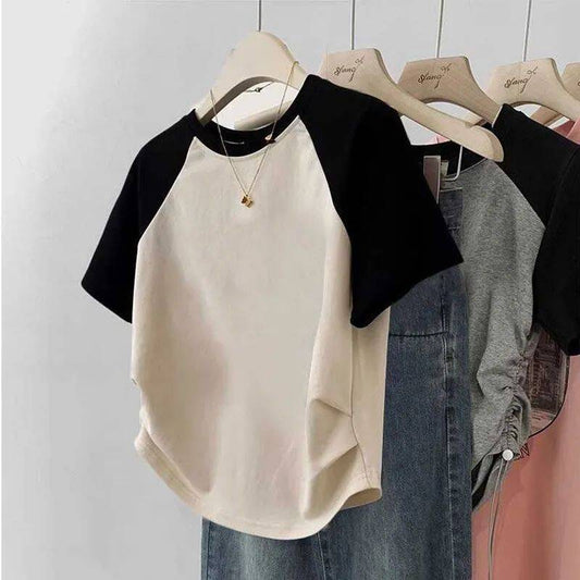 Women's Cotton Stretch Sleeve Stitching Top
