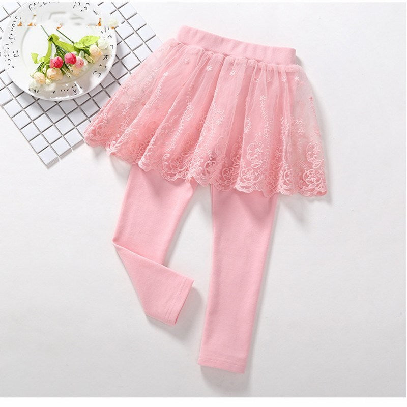 Girls Leggings Cotton Lace Skirt Pants