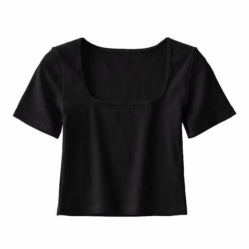 Summer Cropped Square Neck T-shirt