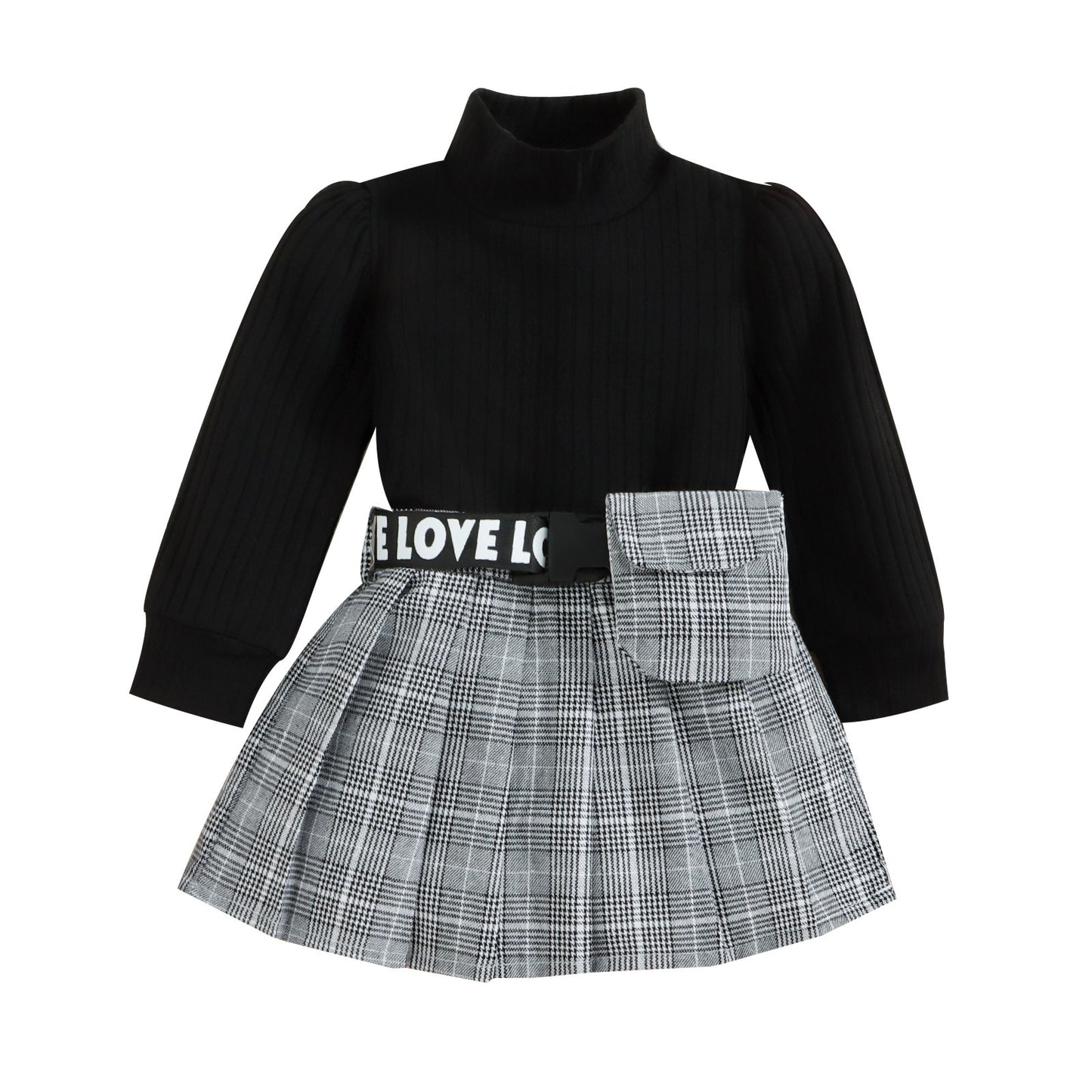 Winter Cotton Stripe Turtleneck Top Plaid Suit