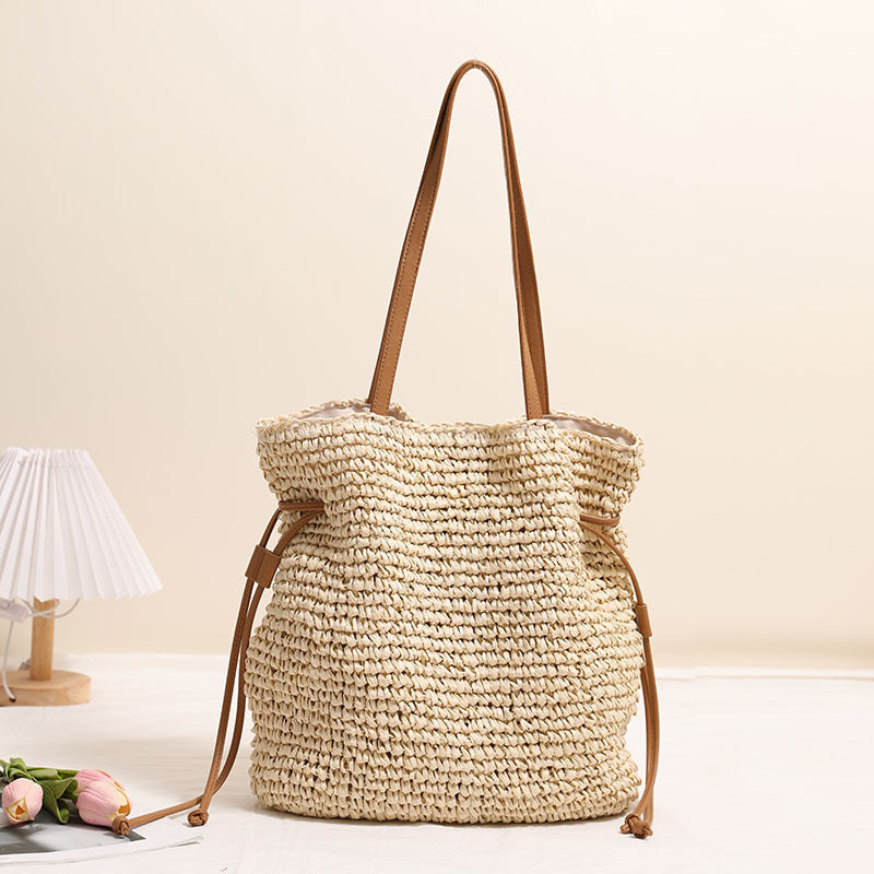 Straw Bag Drawstring Hand-carrying Shoulder Bag