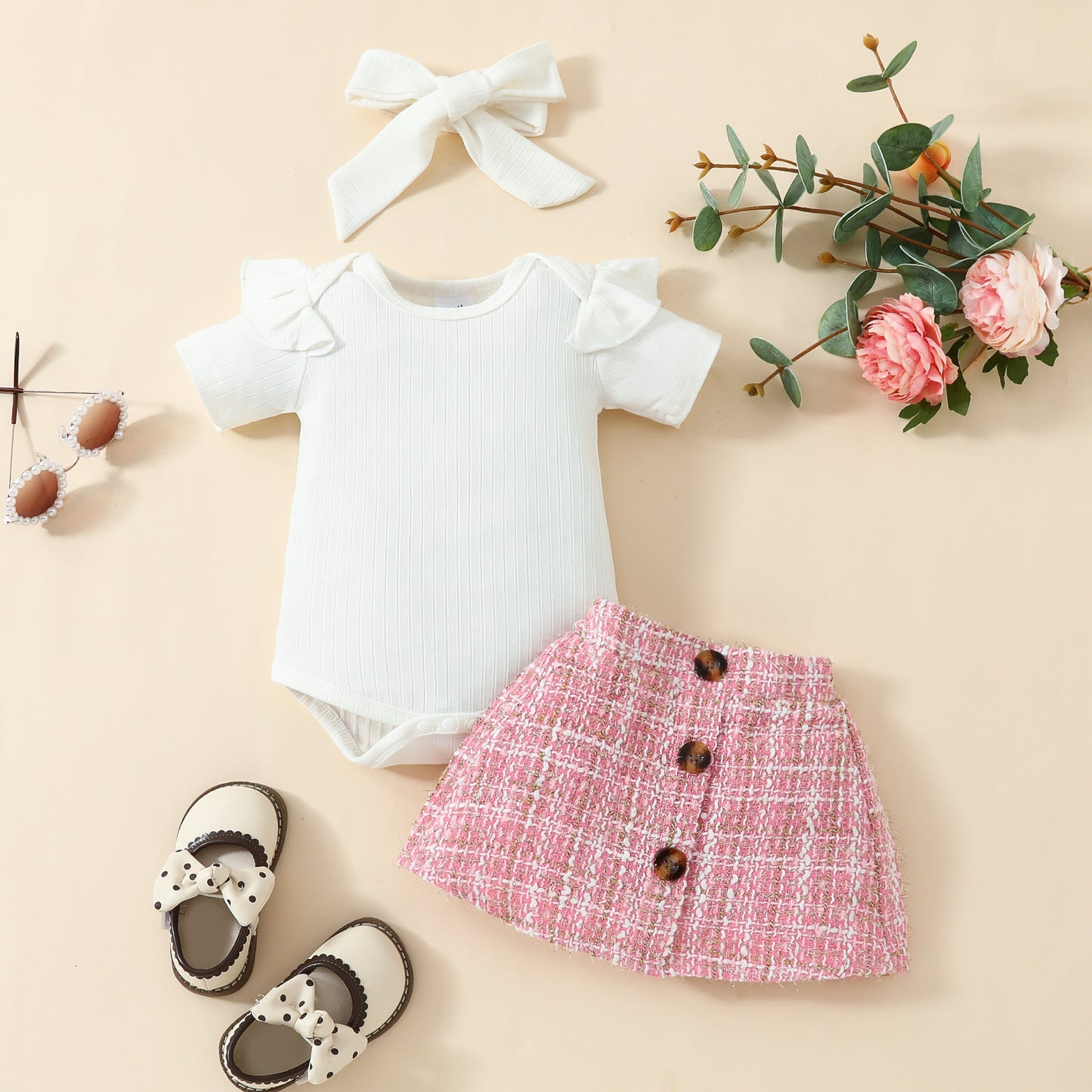 Babies' Short-sleeved Blouse Skirt
