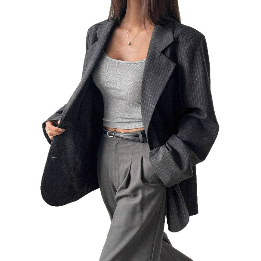 Long Thin Striped Casual Coat