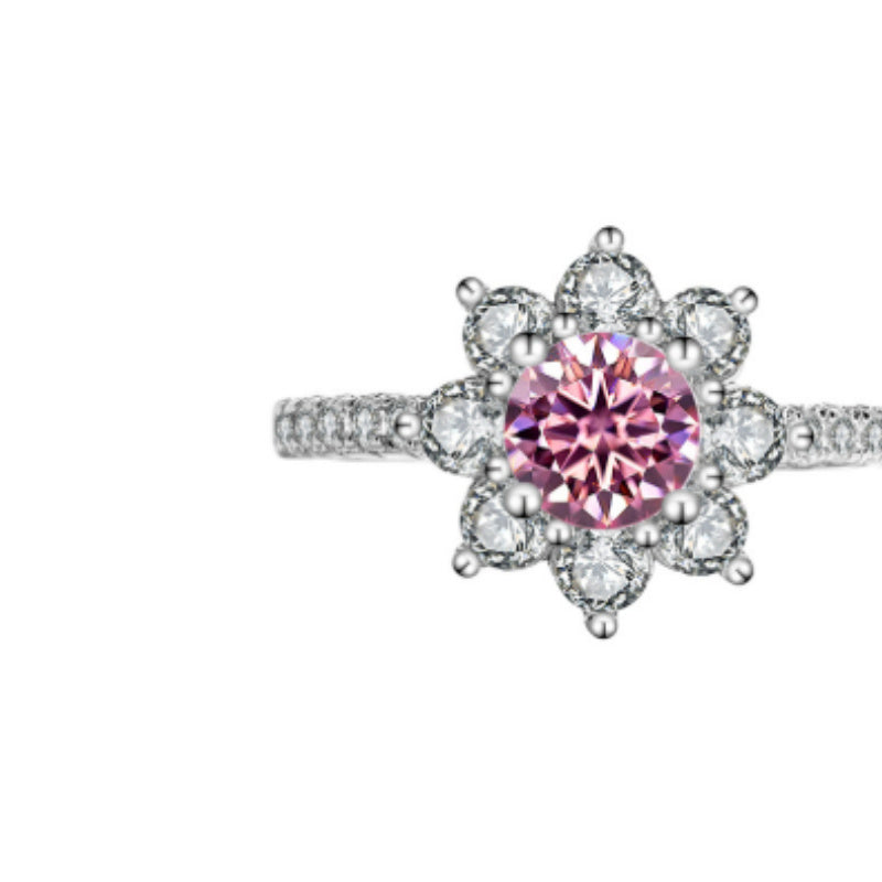 Sterling Silver  Ring Female Flower Diamond