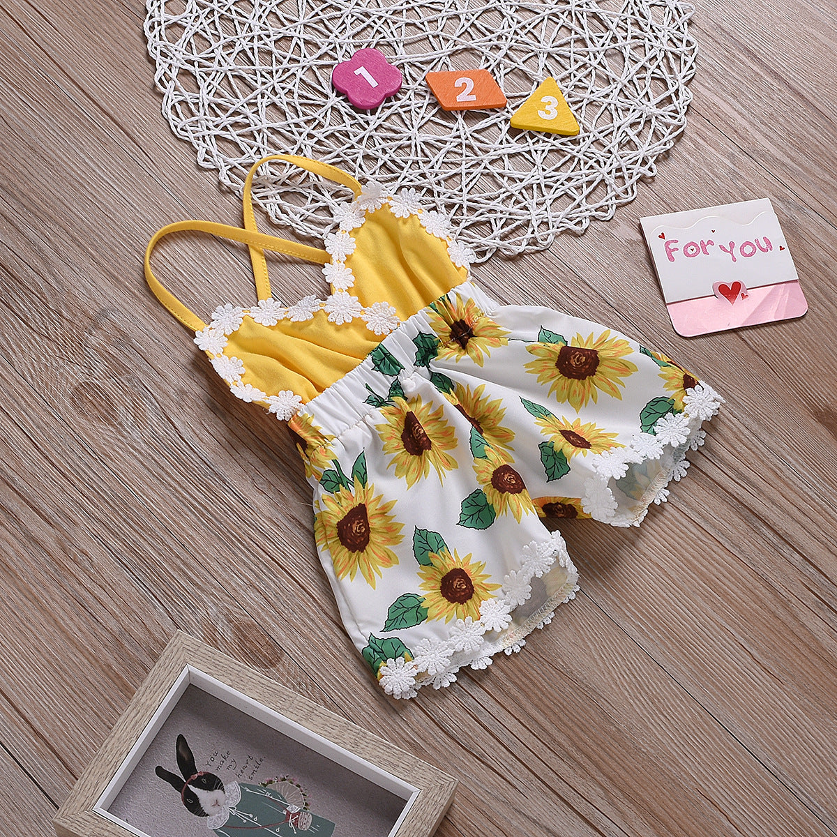Children Sunflower Sling Lace Jumpsuit